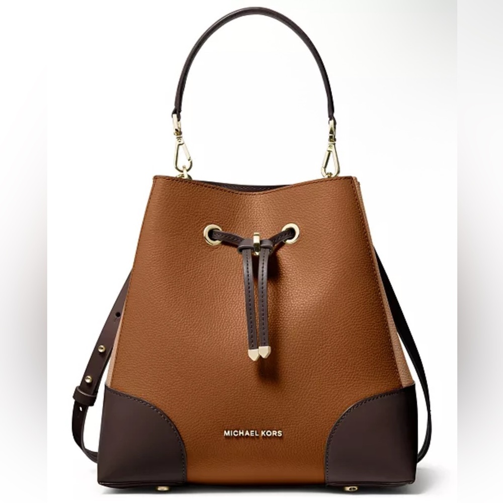 MICHAEL Michael Kors "Mercer Gallery" 🤎COLOR-BLOCK🤎 LEATHER BUCKET BAG 🌟EUC🌟